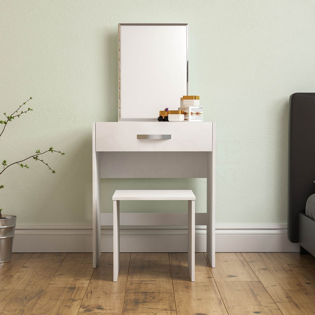 Isla Dressing Table 1 Drawer Mirror & Stool Set Bedroom Vanity Makeup Desk 