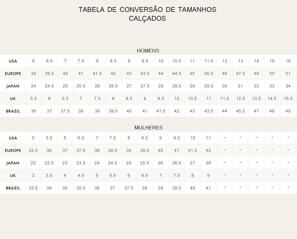 tabela de tamanhos timberland