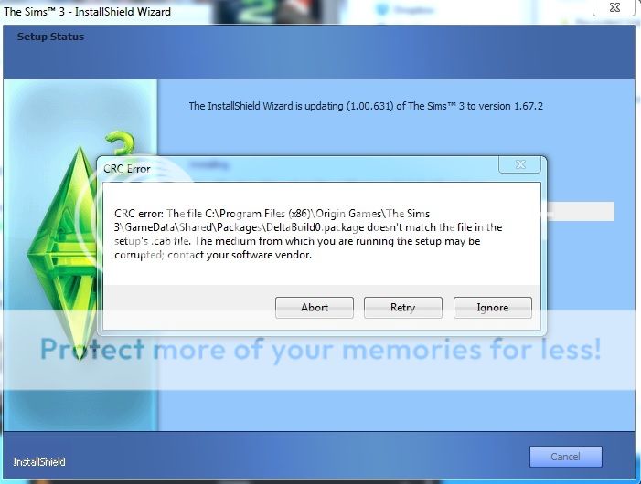crc-Fehler, aber Sims 3 installieren