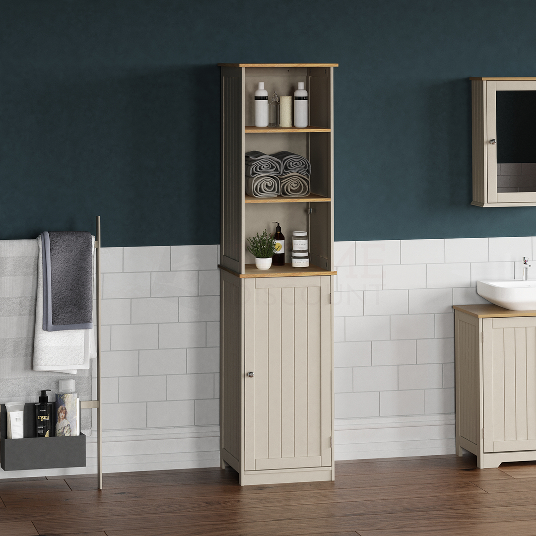 Bathroom Cabinet Tallboy Cupboard Standing Storage Grey Furniture ...