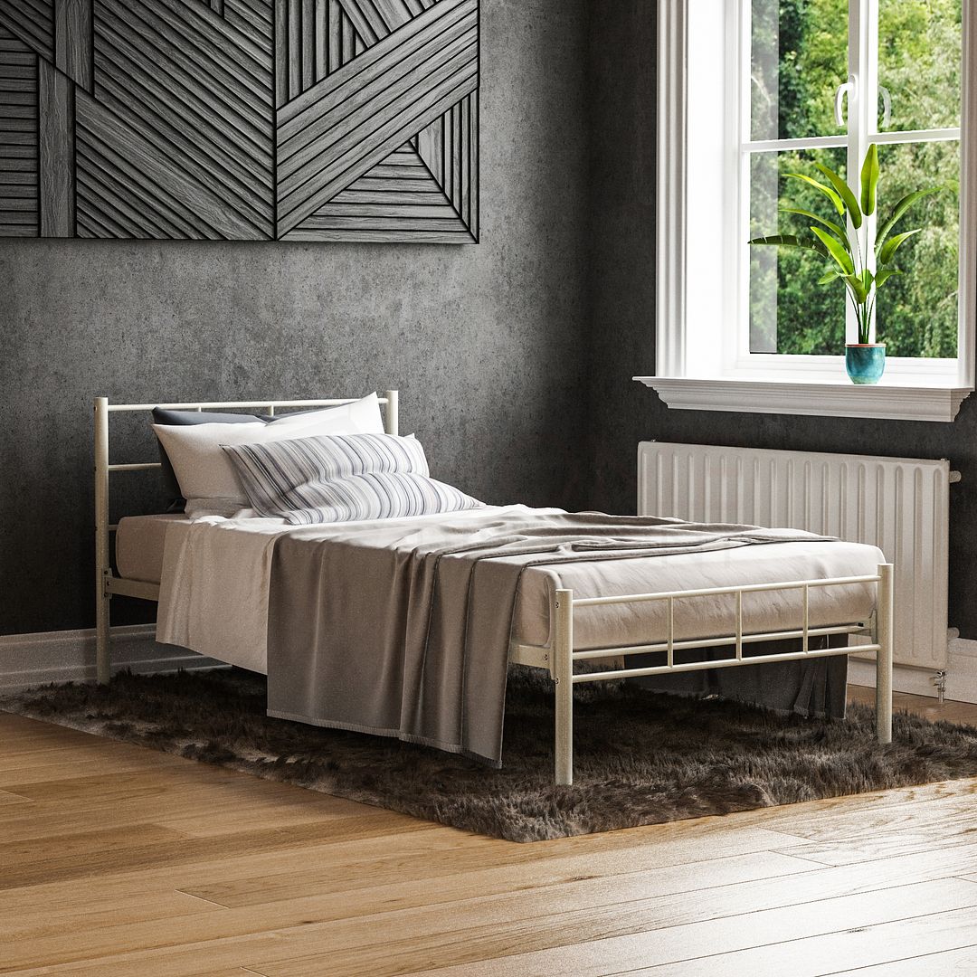 Dorset Single Bed Frame White Metal Steel Modern Bedroom 