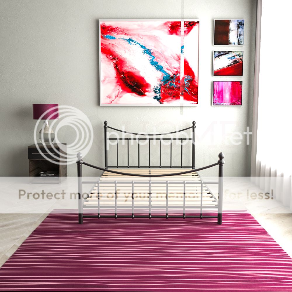 Metall Bett Gestell Kleines Doppel 125 cm Knaufe Bretter Kopfteil