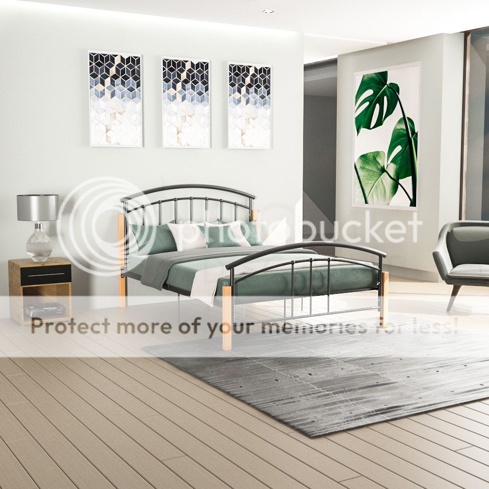 Bed Metal Wood Double King Size Frame 3FT 4FT 4FT6 5FT Mattress Black