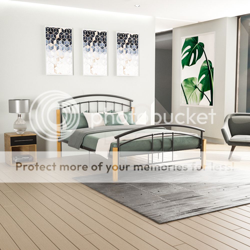 Bed Metal Wood Double King Size Frame 3FT 4FT 4FT6 5FT Mattress Black