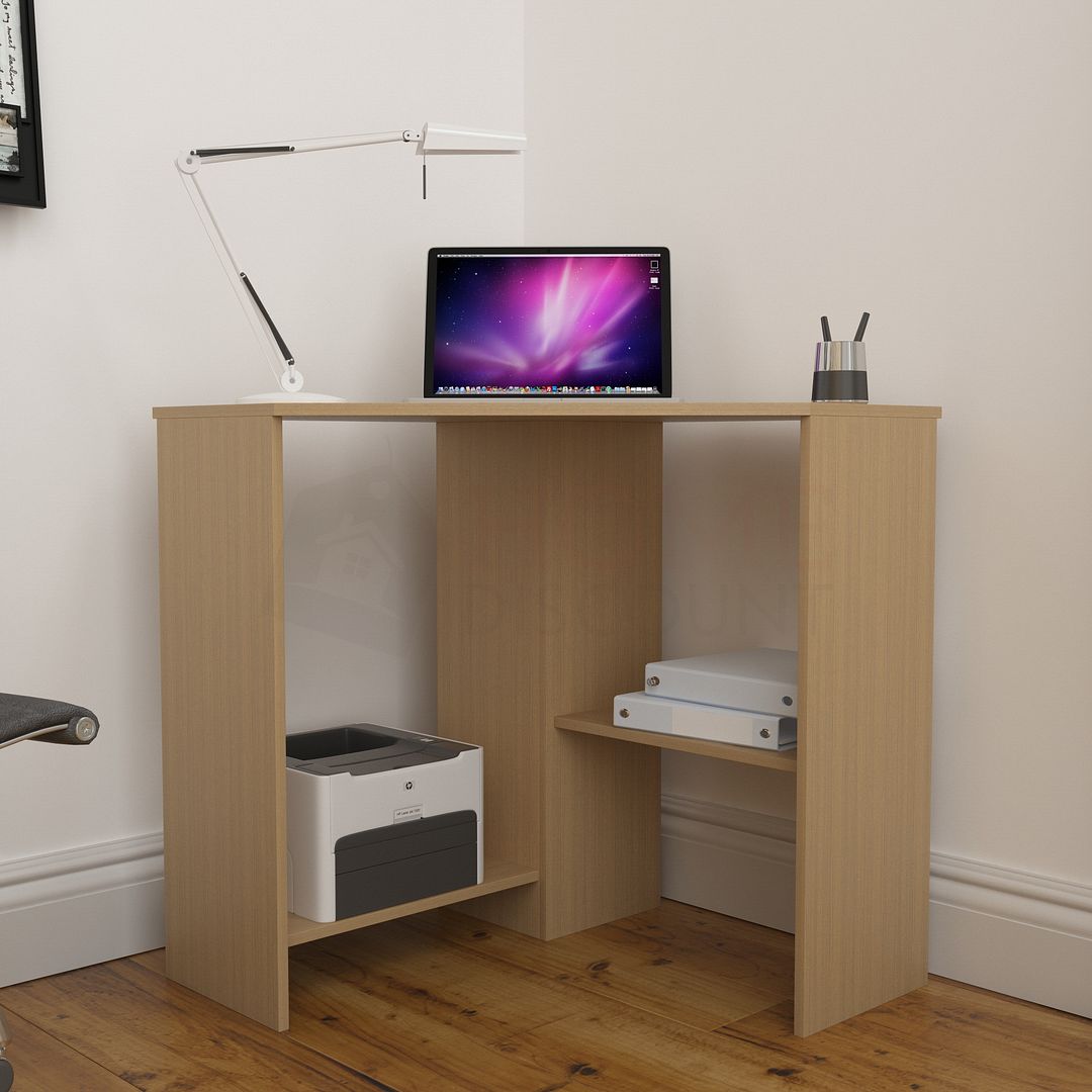 Hetton Computer Desk Corner 2 Shelf Laptop Pc Table Home Office