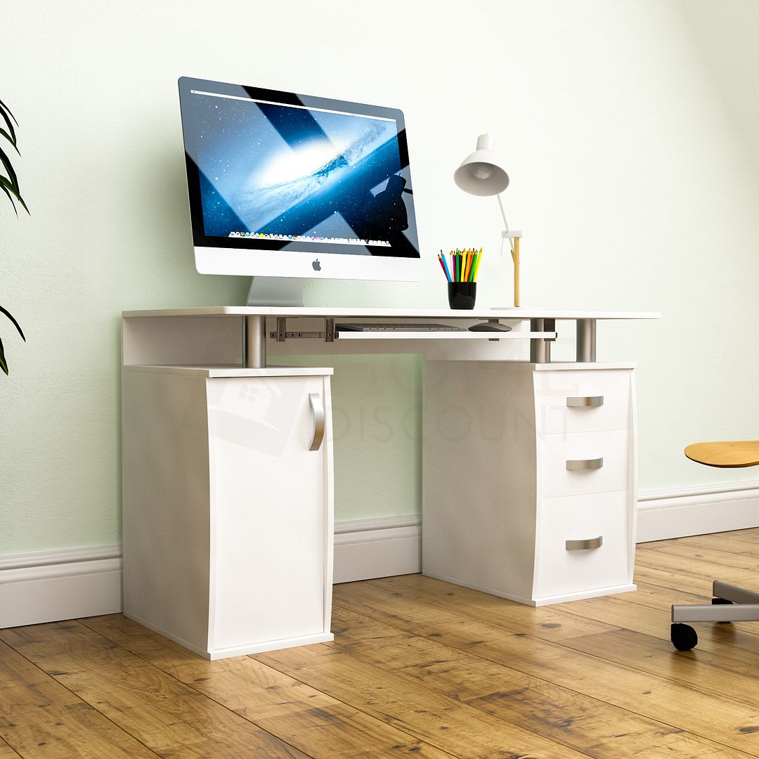 Otley Computer Desk 3 Drawer Laptop PC Table Home Office Study Workstation Pine
