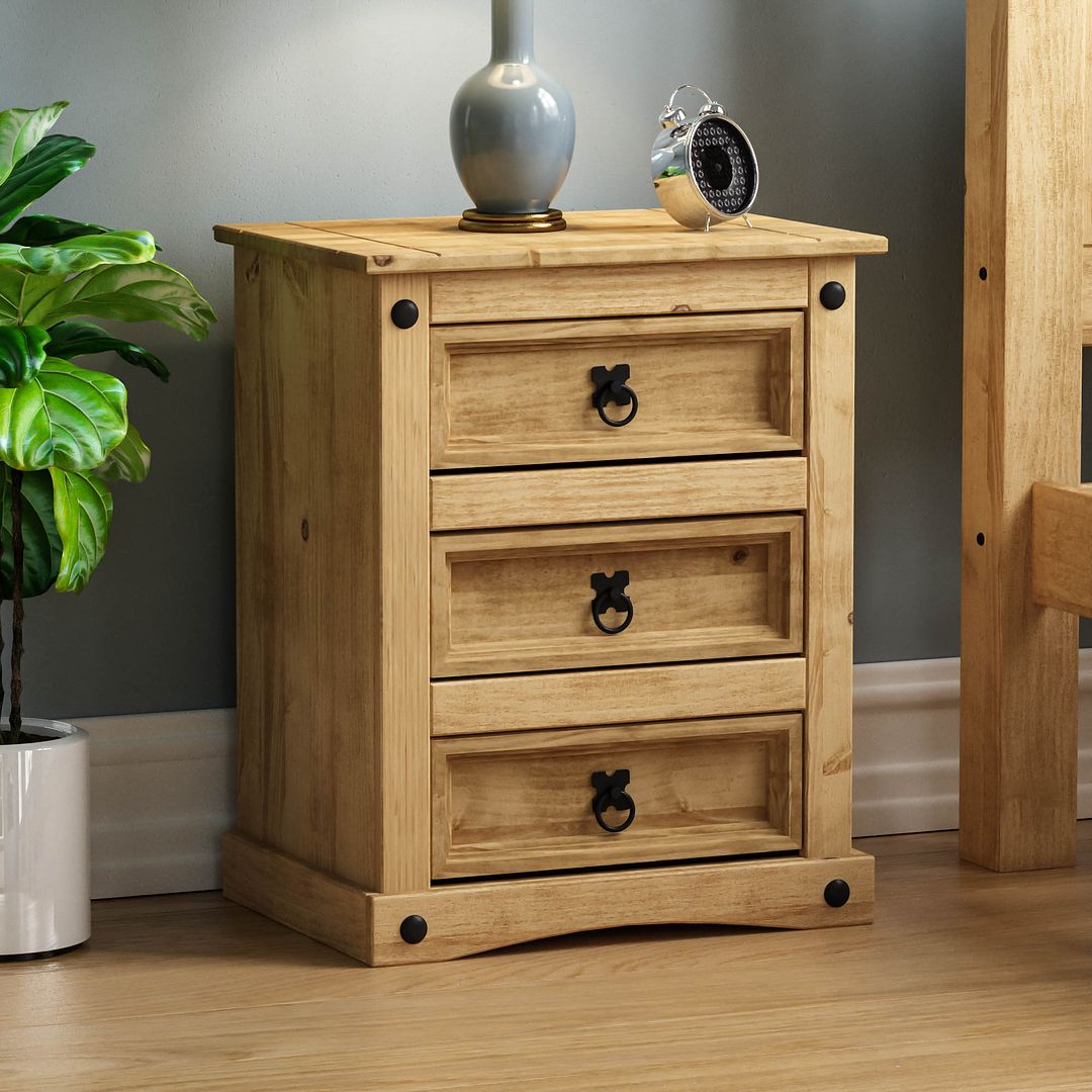 Corona Waxed Mexican Pine Bedside Cabinet Lamp Table 3 ...
