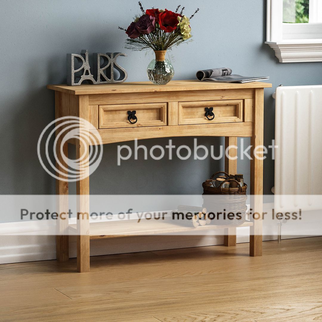 Corona Console Table Shelf 2 Drawer Storage Living Room Hallway Solid