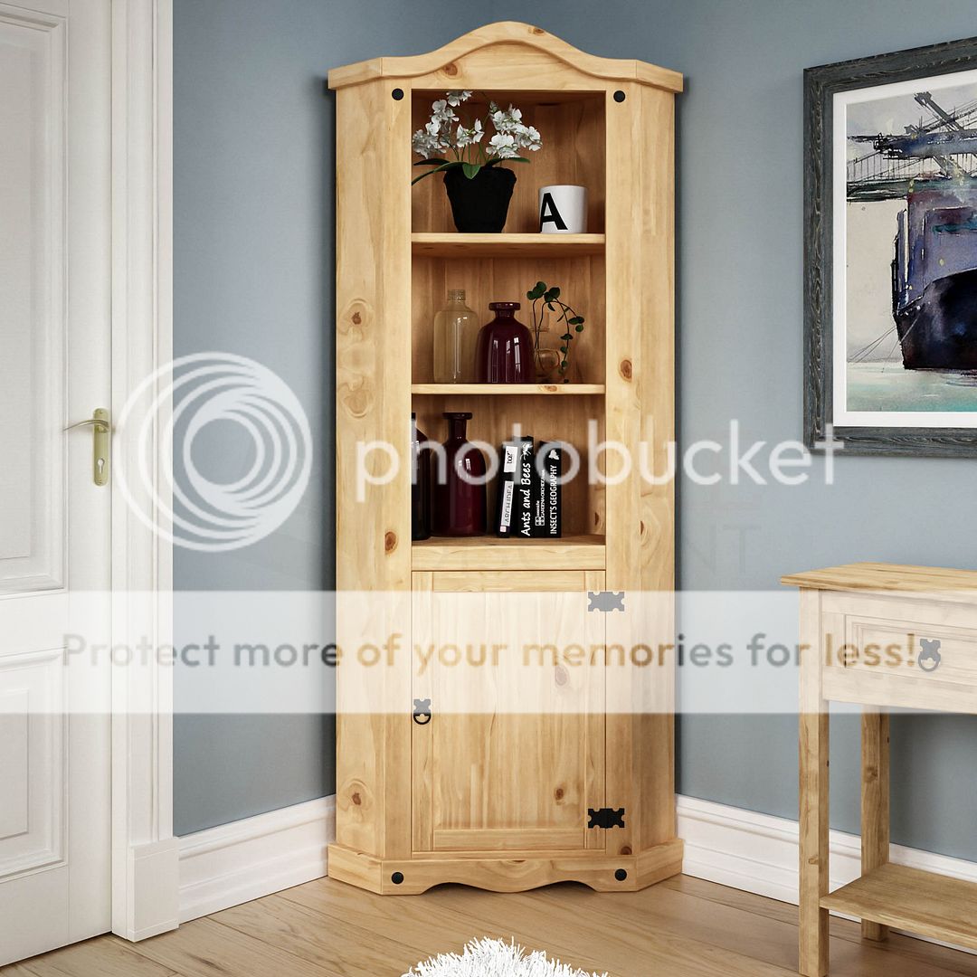 Corona 1 Door Corner Bookcase Display Unit Mexican Solid Pine Wood