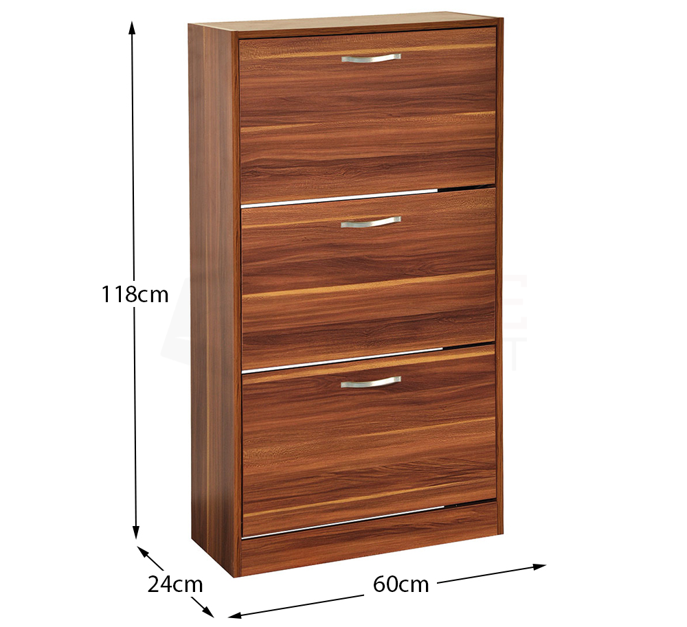 Vida Designs 2 Drawer Shoe Cabinet Cupboard Shoe Storage Organiser Pull Down Wooden Furniture Unit Walnut