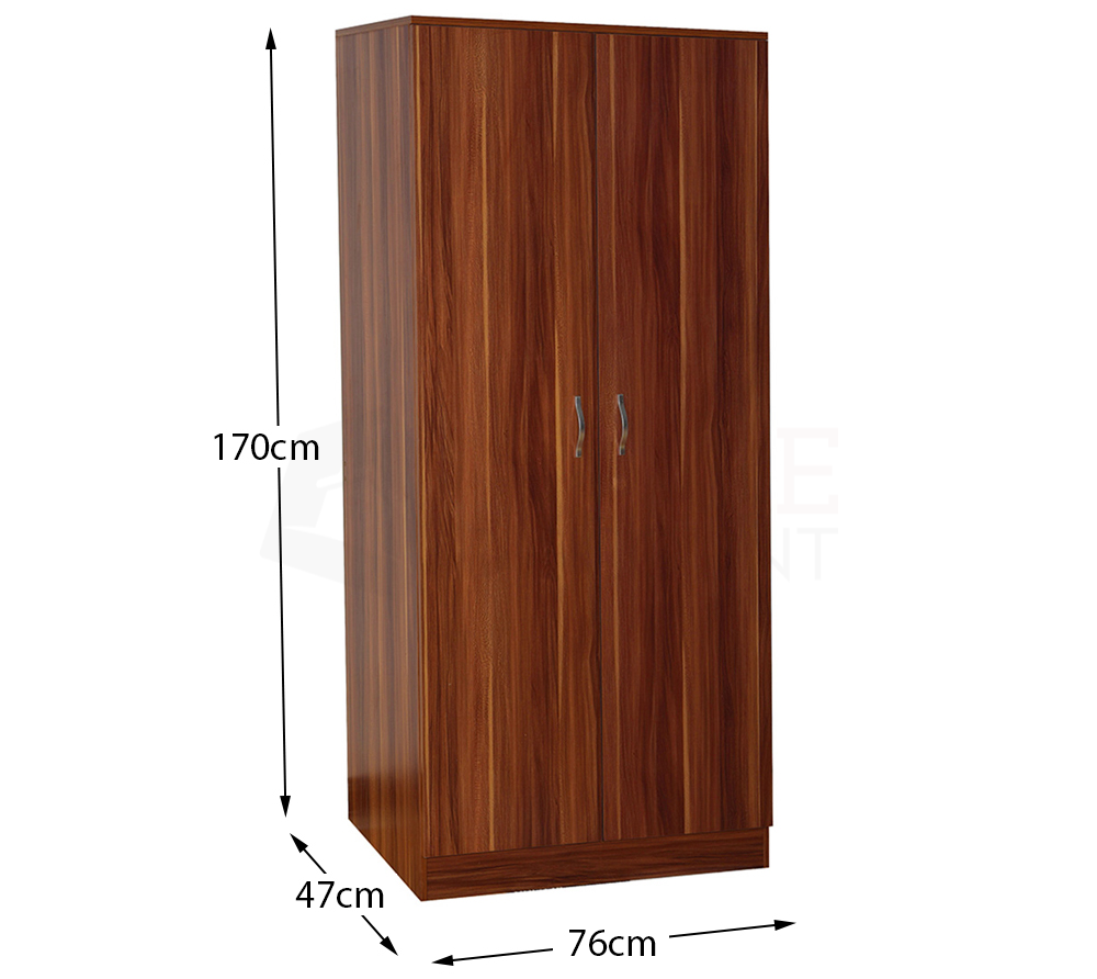 Riano 2 Door Wardrobe Shelf Hanging Rail Solid Wood Bedroom