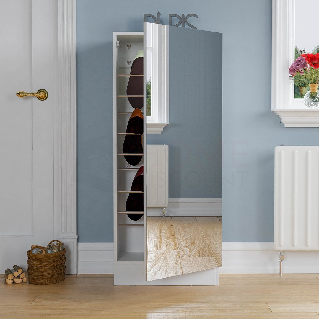 Kirkham Shoe Cabinet Mirrored Cupboard Footwear Storage Rack Organiser 120cm